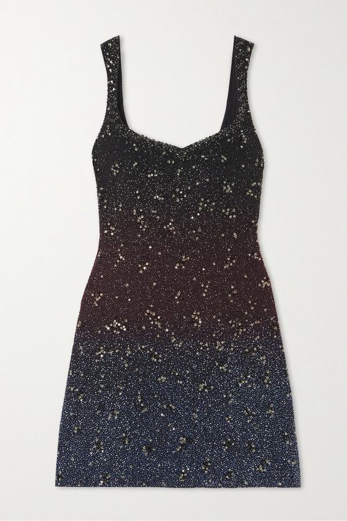 Galaxy Embellished Stretch-mesh Mini Dress - Blue