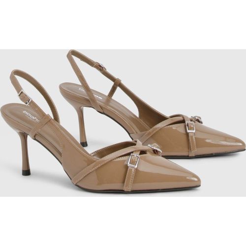 Boohoo Womens Wide Fit Buckle Crossover Slingback Court Shoe Heels - Mocha - 8 Wide Fit UK Shoe