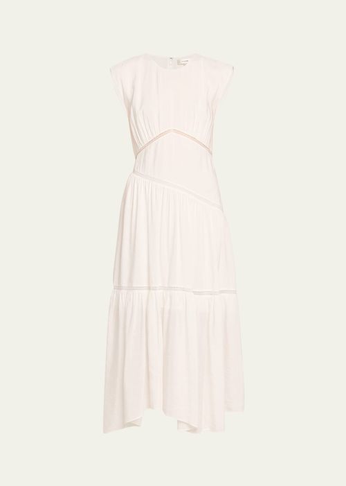 Gathered Seam Lace Inset Midi Dress