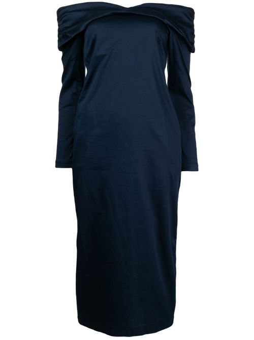 Off-shoulder long-sleeve midi dress - Blue