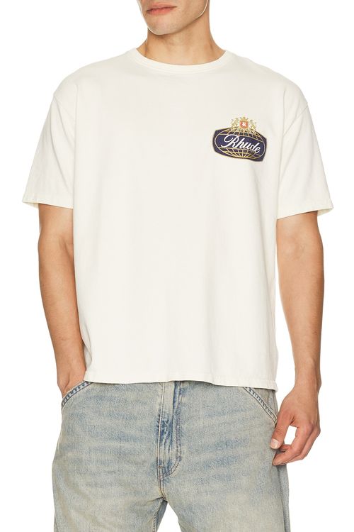 Rhude Safari Crest Tee in Vintage White Blue & Red - White. S also in M, L, XL/1X