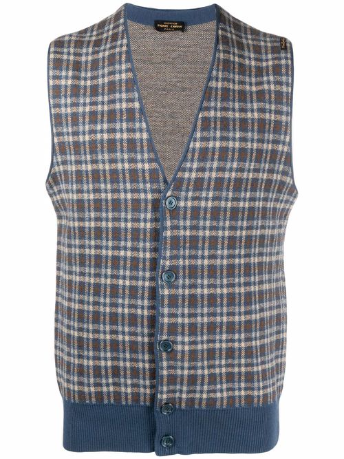 1970s checked V-neck waistcoat - Blue