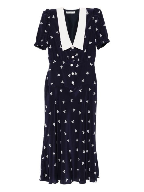 Bow-print midi dress - Blue