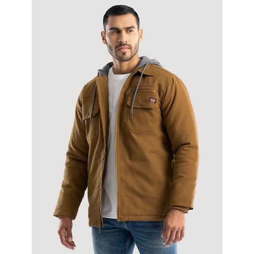 Men's Hooded Workwear Quilted Lined Shirt Jacket in Rubber Brown