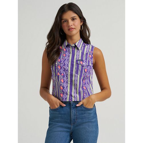 Women's Sleeveless Checotah Western Snap Shirt in Purple