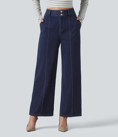 Flex™ High Waisted Wide Leg Casual Jeans with Pockets  - Inkling  Blue Denim