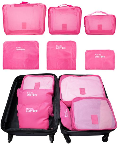 Set of 6 Neon Packing Cubes, Traveler's Luggage Organizer - Pink