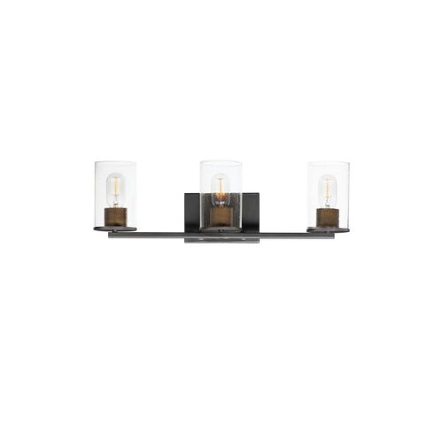 Antique Brass Black Three Light Bath Vanity from the Sleek Collection