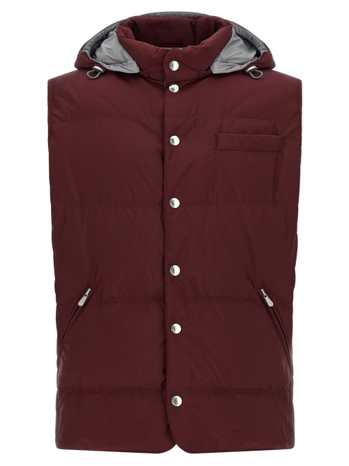 Quilted Padded Hooded Vest — Burgundy