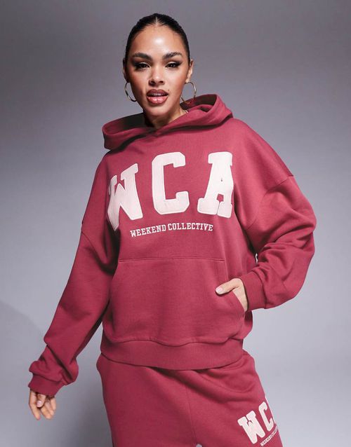 Weekend Collective hoodie with varsity logo in plum - part of a set-Purple