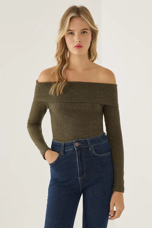 Green Off Shoulder Jersey Top Women