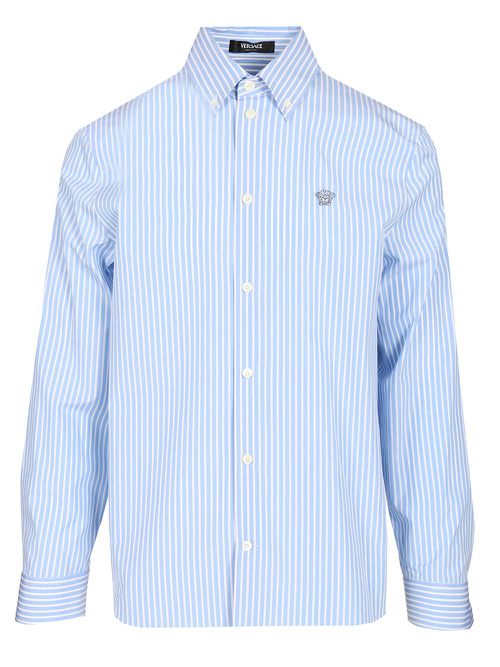 Informal Shirt Striped Cotton Poplin + Medusa Embroidery