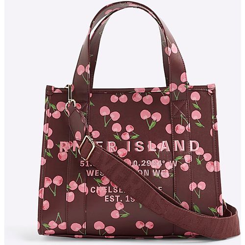 River Island Womens Tote Bag Red Cherry Print Embroidered Pu - One