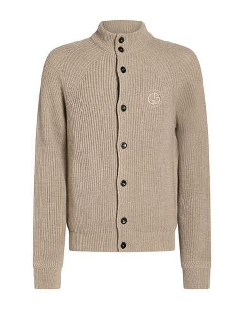 Man Cardigan Taupe Size 38 Virgin Wool, Cashmere