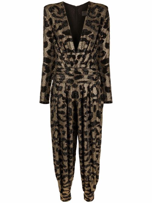 Gem-embellished leopard-print jumpsuit - Neutrals