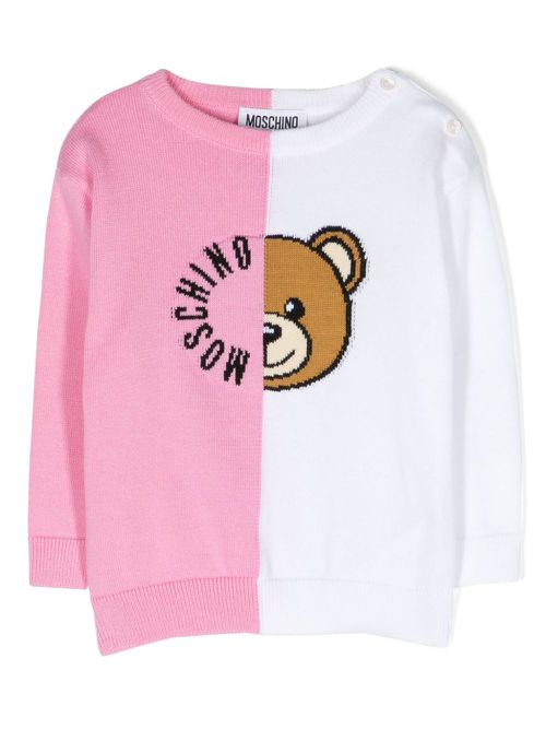 Teddy Bear colour-block jumper - Pink