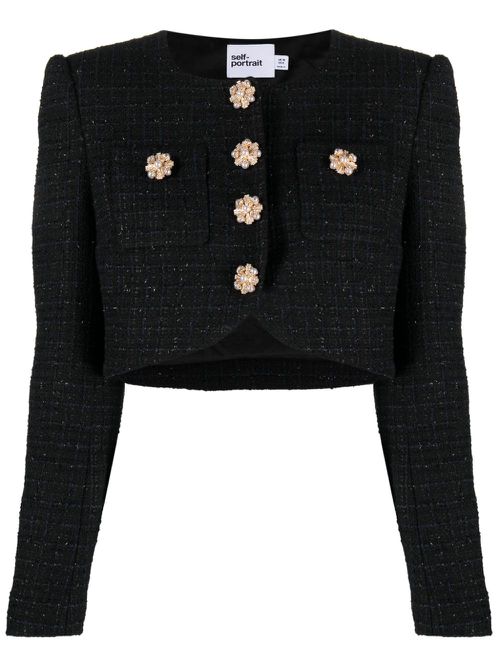 Cropped bouclé jacket - Black