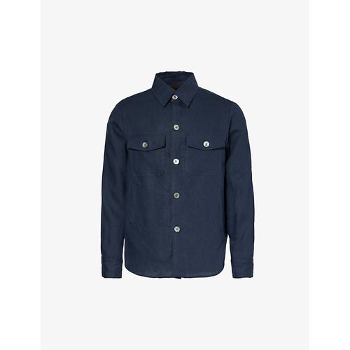 Mens Navy Maverick Spread-collar Regular-fit Linen Overshirt L