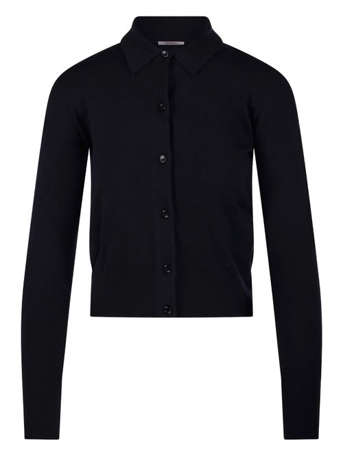 Slim Fit Shirt-Collar Sweater with Horn Button Placket
