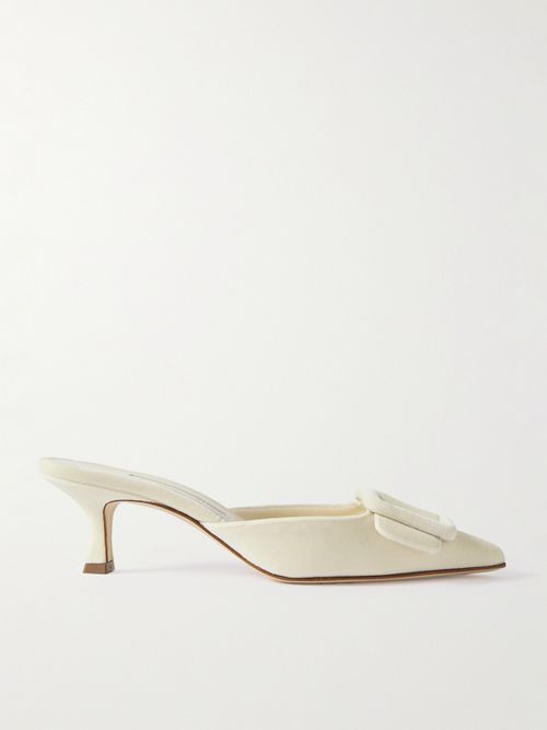 Maysale 50 Buckled Velvet Mules - Cream
