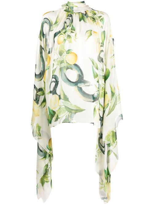 Lemon-print elongated-sleeve blouse - Green