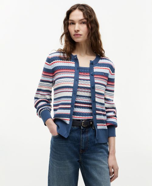 Women's Crewneck Cable Knit Sweater - Blue/red Multi Stp