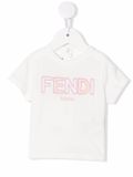 Fendi Kids 키즈 로고 자수 티셔츠 - 화이트 BUI0377AJ