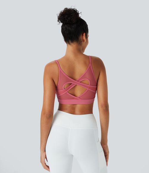 SoftlyZero™ Airy Low Support Contrast Mesh Cool Touch Yoga Sports Bra-UPF50+ A-C Cups  - Begonia Rouge