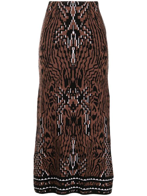 Aztec Tiger jacquard midi skirt - Brown
