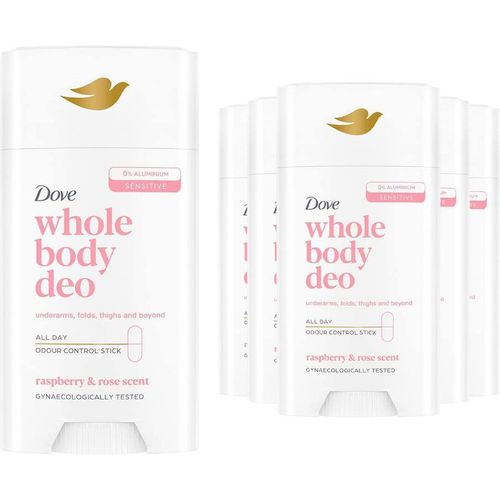 Dove Whole Body Deodorant Stick Long Lasting Raspberry & Rose , 6 Pack