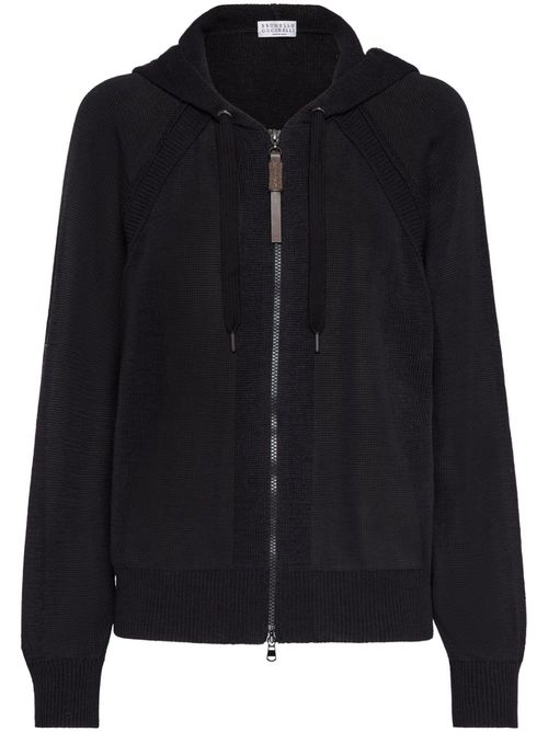 Zip-up hooded cardigan - Black
