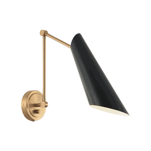 Aged Gold Brass Black One Light Wall Sconce from the Butera Collection