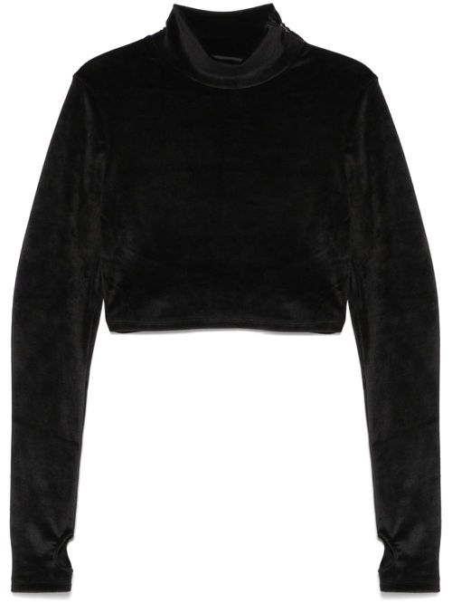 Chocker-detailed velvet T-shirt - Black