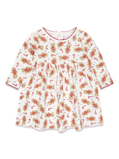 Graphic-print embroidered-edge dress - White