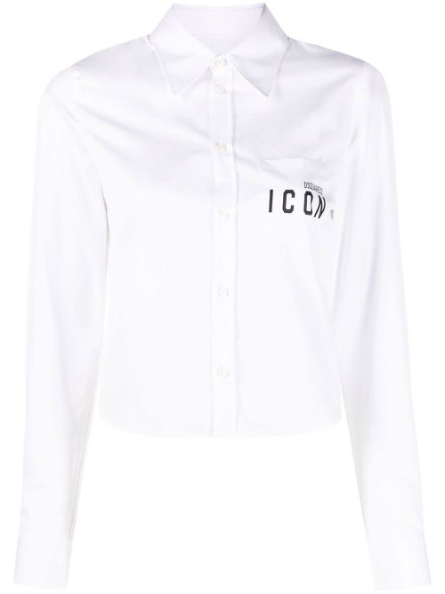 Icon print cropped cotton shirt - White