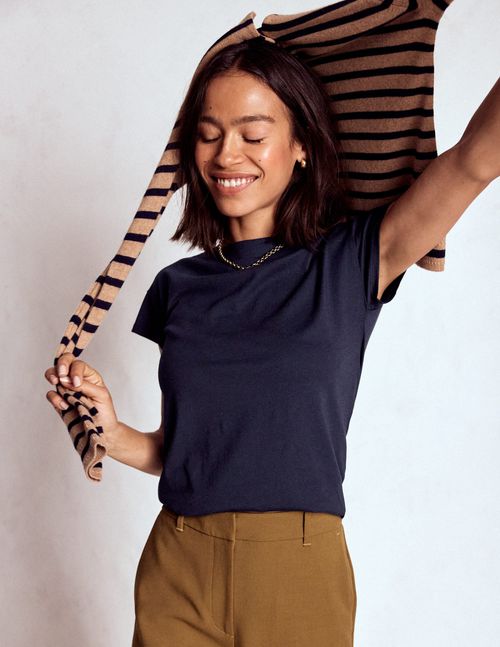 Supersoft Boat Neck T Shirt Navy Women