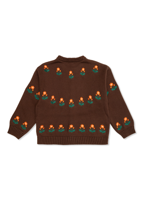 Cardigan With Floral Motif, Unisex, Brown