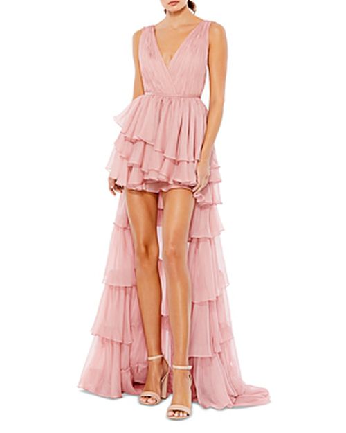Ruffled High Low Gown