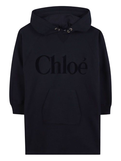 Chloé Oversized Logo Design Pullover with Drawstring Hood for Girls