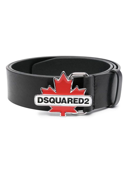 Logo-plaque calf leather belt - Black