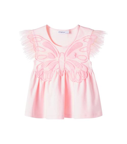 Self-Portrait Kids Tulle-trimmed cotton jersey top