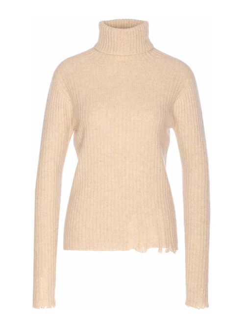 Beige High Neck Rib Top