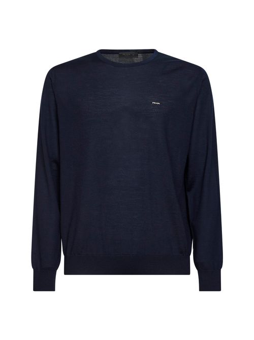 Logo-Embroidered Virgin Wool Sweater — Navy