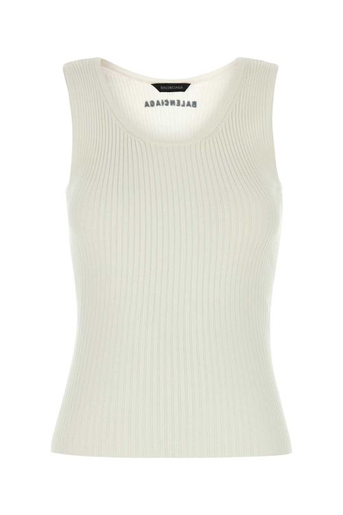 Ribbed Wool Blend Tank Top — White