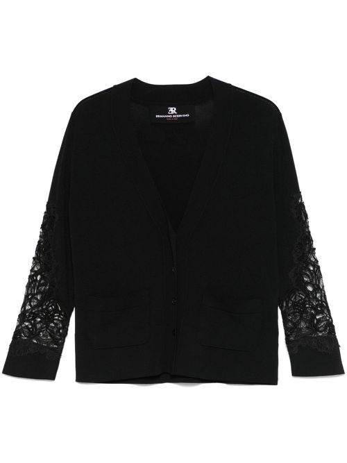 Lace-panelling cardigan - Black