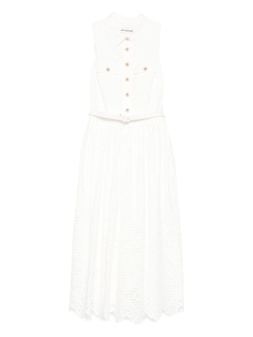 Embroidered belted dress - White