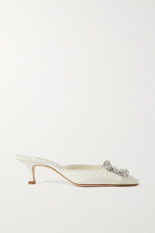 Maysale 50 Buckled Crepe De Chine Mules - White