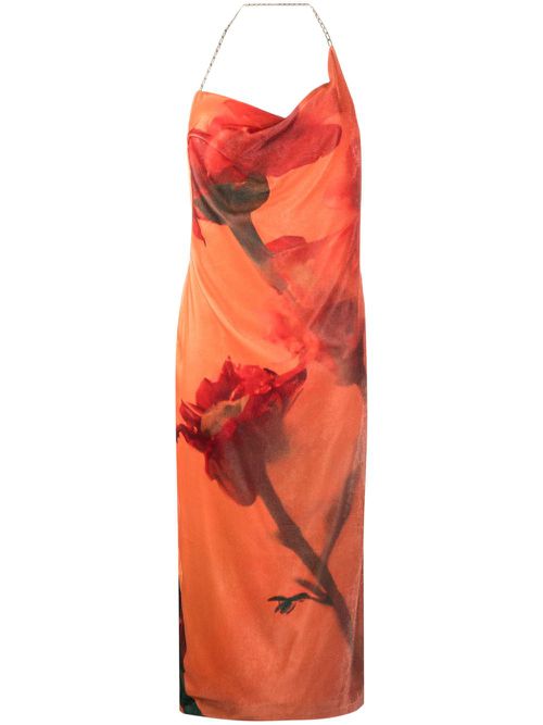Abstract-pattern print sleeveless dress - Orange