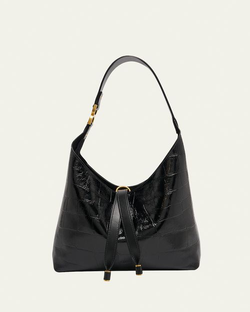Marcie Small Hobo Bag in Croc-Embossed Leather