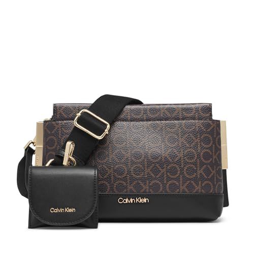 Calvin Klein Bianca Triple Compartment Crossbody, Brown/Khaki/Black, One Size
